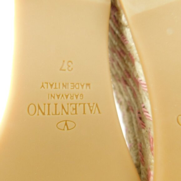 New VALENTINO Rockstud Nude Beige Espadrille Wedge Ankle Strap Sandals 37 - Picture 9 of 10